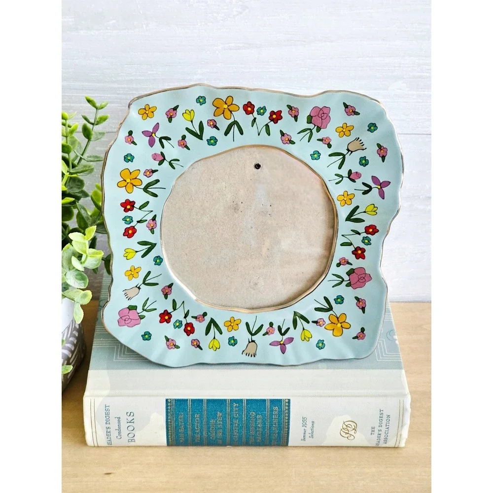 The Mud Fairy Floral Picture Frame Handpainted Stoneware, 4×4 inches